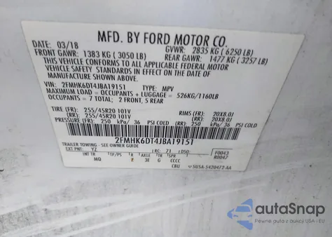 2018 Ford Flex Limited z USA, uszkodzony, nr VIN 2FMHK6DT4JBA19151